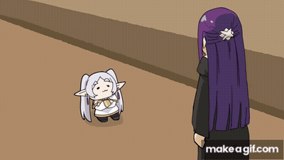 Purple Haired Woman Next To Elf Girl GIF