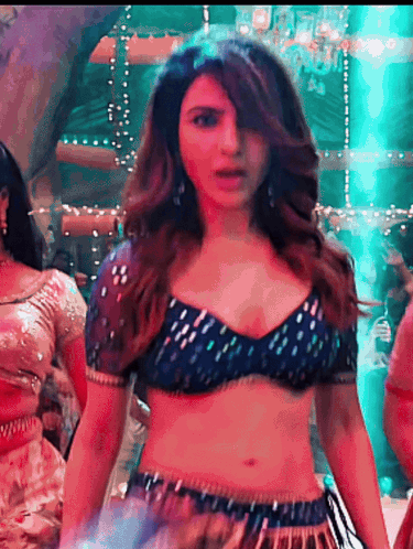 Purple Haired Woman With Headphones And Red Top GIF