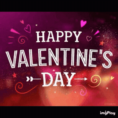 Purple Happy Valentine's Day Card With Hearts And Swirls GIF