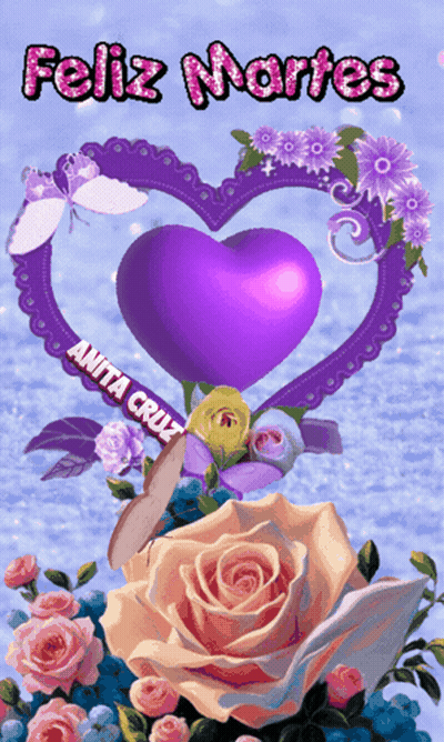 Purple Heart With Anita Cruz Surrounded By Flowers GIF
