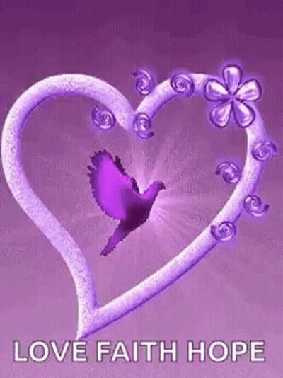 Purple Heart With Bird Saying Love Faith Hope GIF