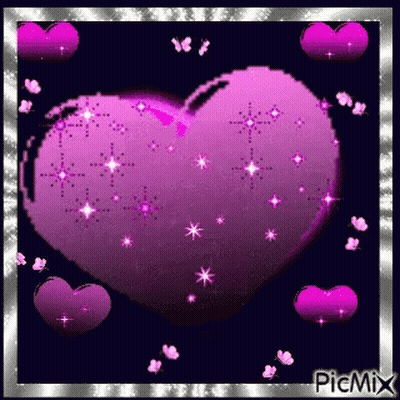 Purple Heart With Pink Hearts And Butterflies GIF
