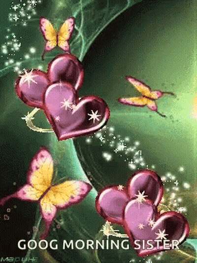 Purple Hearts And Butterflies Good Morning Sister GIF