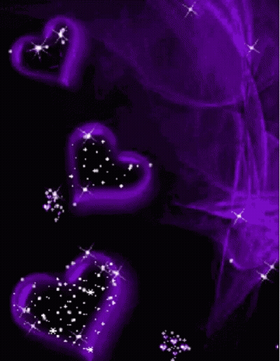 Purple Hearts On A Black Background With A Flower In The Background . GIF