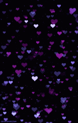 Purple Hearts On A Black Background With The Name Geychevcova GIF