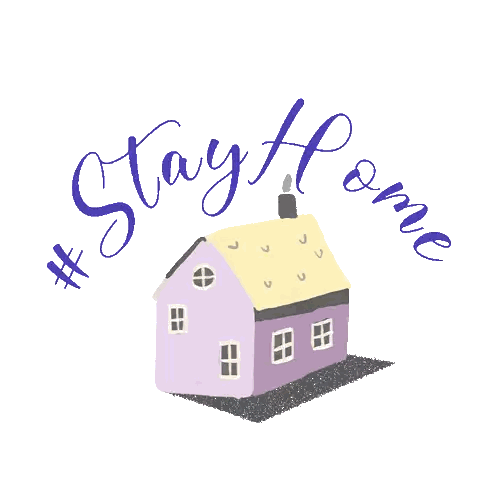 Purple House With Yellow Roof Saying Stay Home Sticker