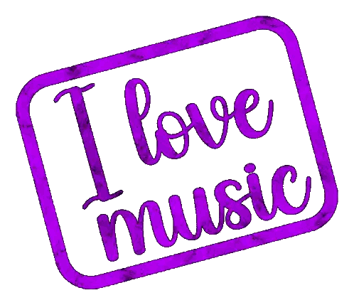 Purple I Love Music Stamp Sticker