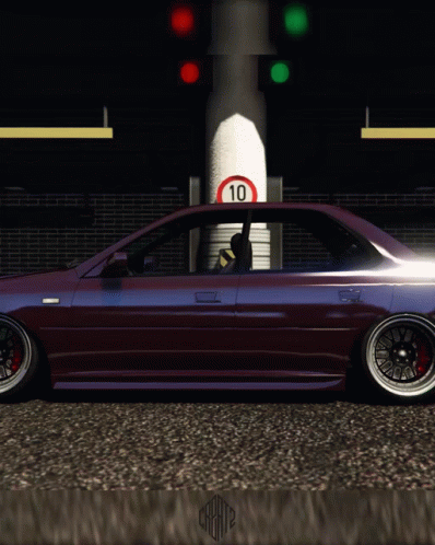 Purple Karin Car Parked In Front Of Building GIF
