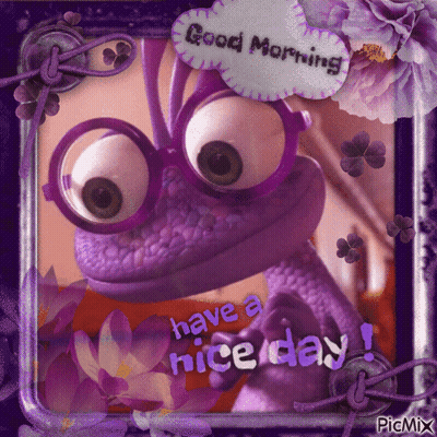 Purple Lizard With Glasses Saying Good Morning GIF