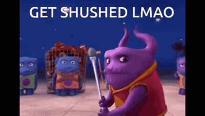 Purple Monster Holding Microphone Get Shushed Lmao GIF