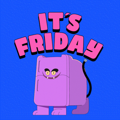 Purple Monster Says It's Friday In Pink Letters GIF