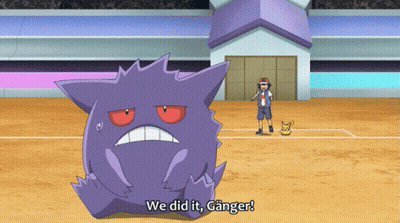 Purple Monster With Red Eyes Says We Did It Ganger GIF