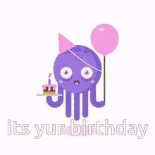 Purple Octopus Happy Birthday Balloons GIF