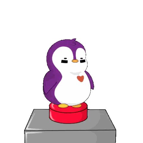 Purple Penguin Jumping Over Red Button Sticker