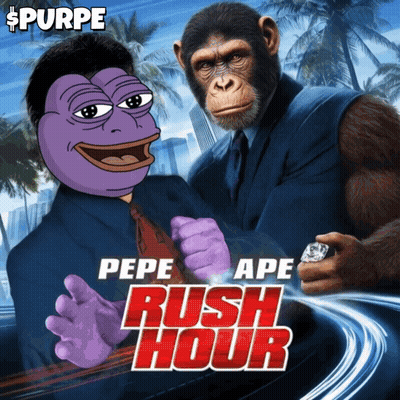 Purple Pepe And Chimpanzee On Rush Hour Poster GIF