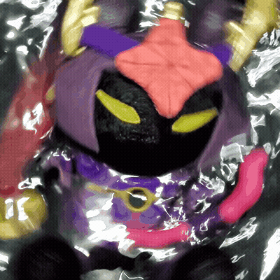Purple Pink Toy With Yellow Eyes And Sword GIF