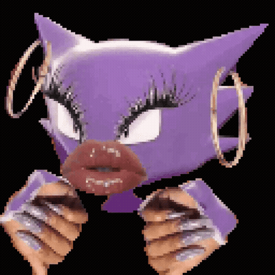 Purple Pixel Art Character With Hoop Earrings GIF