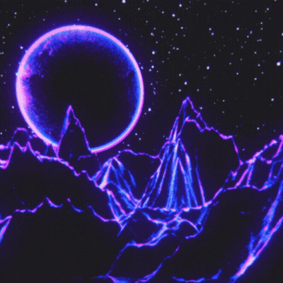 Purple Planet Surrounded By Mountains In Dark Night Sky GIF
