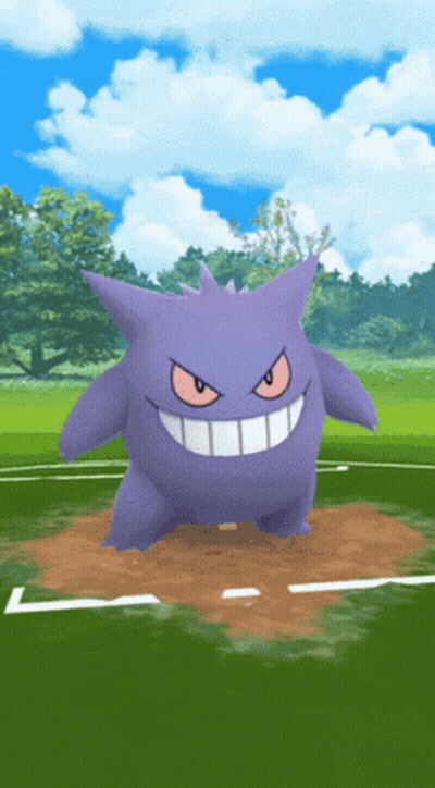 Purple Pokemon Standing On Dirt Baseball Field GIF
