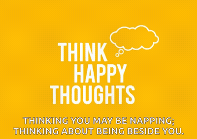 Purple Poster Saying Think Happy Thoughts GIF