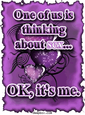 Purple Poster With Hearts And One Of Us Is Thinking About Sex Sticker