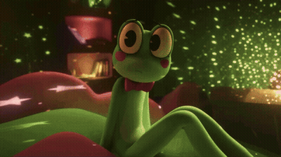 Purple Rabbit And Green Frog Talking GIF