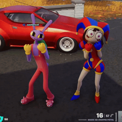 Purple Rabbit And Jester Standing Together GIF