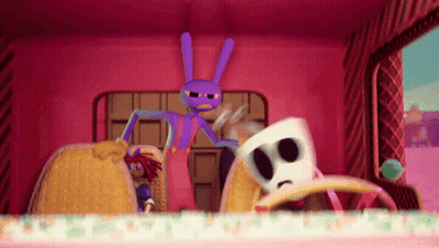 Purple Rabbit Standing Next To White Skull GIF