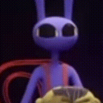Purple Rabbit With Big Eyes Next To Yellow Rabbit GIF