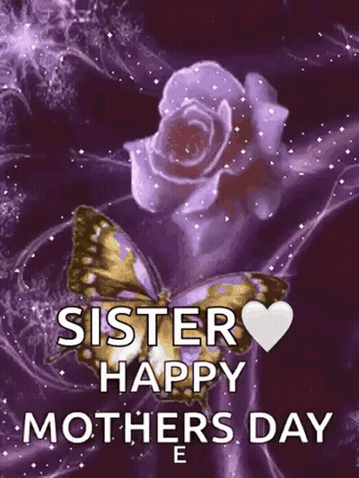 Purple Rose With Butterfly And Happy Mother's Day GIF