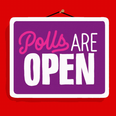 Purple Sign Saying Polls Are Open GIF