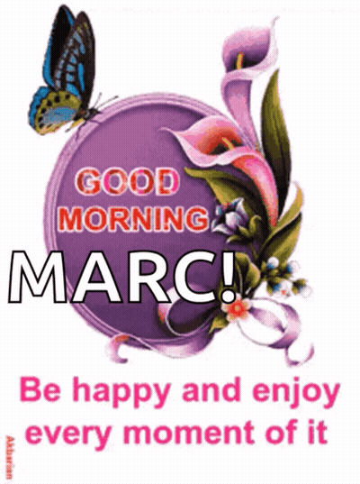 Purple Sign With Flowers And Butterfly Good Morning Marc GIF