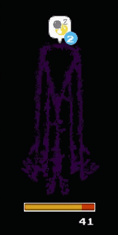 Purple Silhouette Pixel Art With Yellow Bar And Sleeping Icon GIF