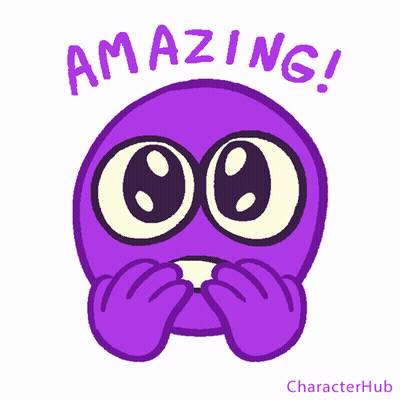 Purple Smiley Face With Big Eyes Saying Amazing GIF