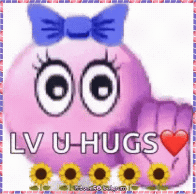Purple Smiley With Blue Bow And LV U Hugs GIF