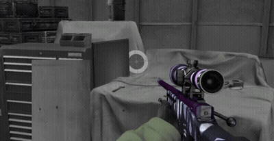Purple Sniper Rifle On Table In Front Of Toolbox GIF