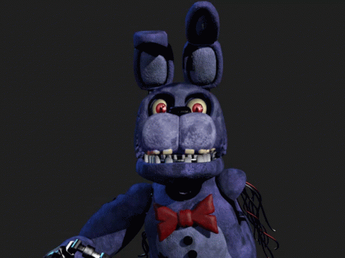 Purple Stuffed Animal With Red Eyes Holding Black Object GIF