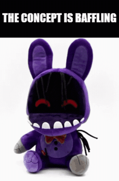 Purple Stuffed Bunny Saying The Concept Is Baffling