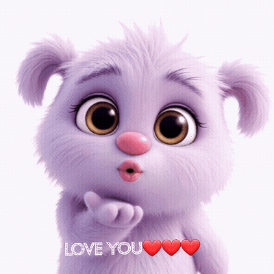 Purple Teddy Bear Blowing a Kiss Saying Love You