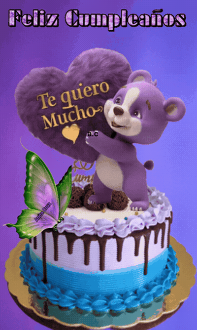 Purple Teddy Bear Holding Heart Saying Te Quiero Mucho GIF