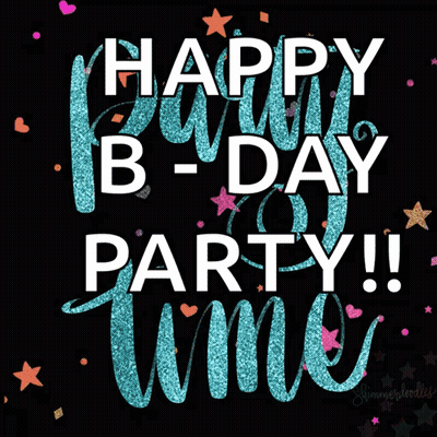 Purple White Happy B-Day Party Black Background GIF