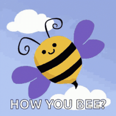 Purple Winged Bee Flying Saying How You Bee GIF
