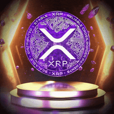 Purple XRP Coin Sitting On Podium GIF