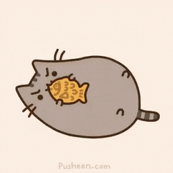 Pusheen Cat Hugging Toy Fish GIF