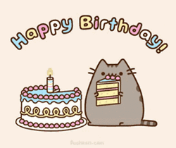 Pusheen Cat Minimalist Happy Birthday GIF
