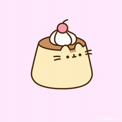 Pusheen Cat Shaped Pudding With Whipped Cream And Cherry GIF