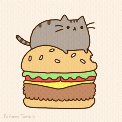 Pusheen Cat Sitting On A Hamburger GIF
