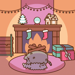 Pusheen Fireplace Cuddle GIF