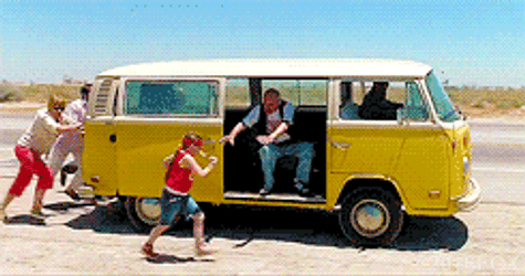 Pushing Short Bus On The Road GIF