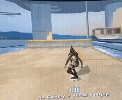 Pyramid Head Riding Skateboard GIF